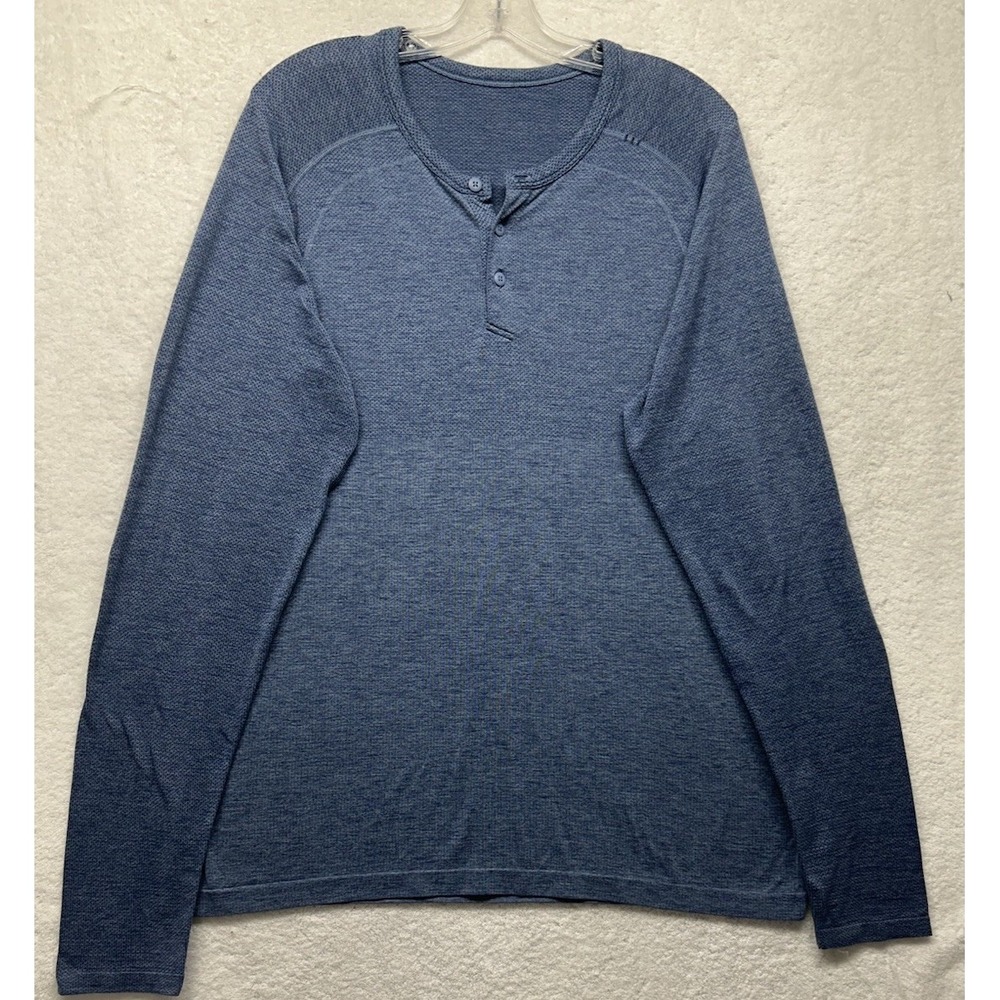 Lululemon Mens Size XL Blue Long Sleeve Metal Vent Henley T Shirt (T4)